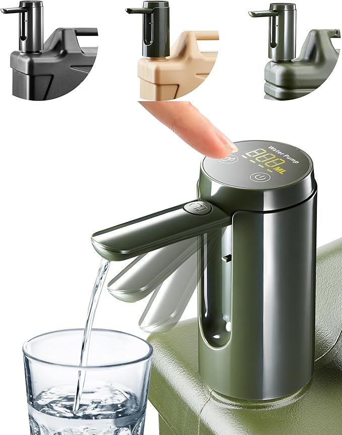 UPWOIGH Automatic Water Pump for Square Camping Water Jug, Screw-Lock Fit 1.97in (50mm) Outer Thread Only, Type-C Rechargeable Touch Dispenser, Green, Not for Standard Bottles