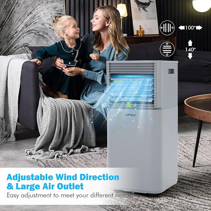 COSTWAY Portable Air Conditioners, 8000 BTU Portable AC Unit with Remote Control, Cooling for Room Spaces up to 230 sq.ft, with Sleep Mode, 24H Timer, Dehumidifier, Fan (8000 BTU, Grey)