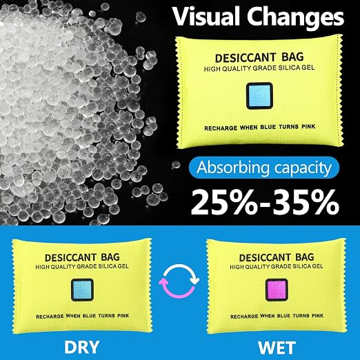 Threlaco 15 Pack 100 g Rechargeable Desiccant Packs Silica Gel Desiccant Moisture Absorbing Bag for Storage Reusable Car Dehumidifier Bag Bin Indicating Silica Gel Packet for Home (5 x 3.5 Inches)