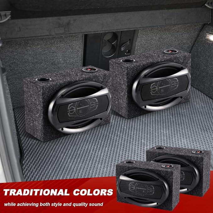 2 Pcs 2-Way Coaxial Car Audio Speakers with Speaker Box Enclosures Set 6 x 9 Inch 1000 W Max Power Constructed Car Stereo and Sound System Accessories Portable Audio Equipment for Vehicles