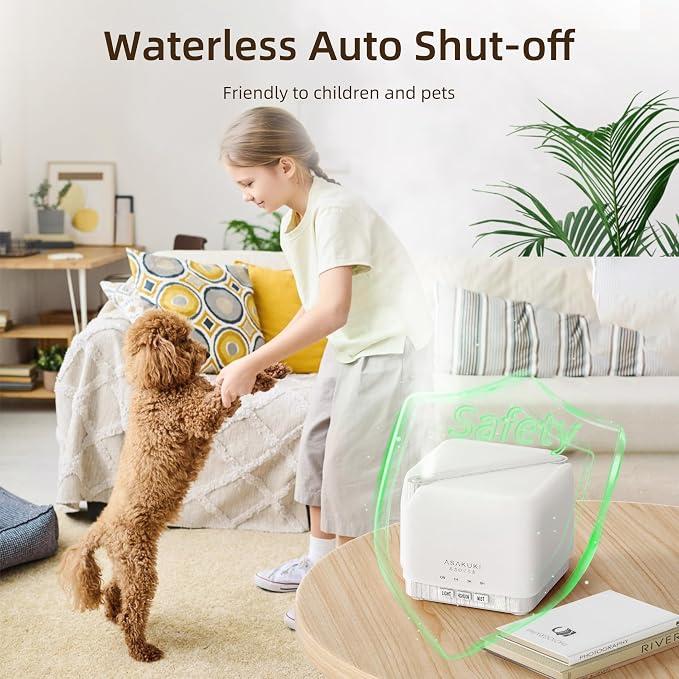 ASAKUKI Essential Oil Diffuser for Home, Large 700 ml Humidifier with Automatic Shut-Off, Quiet Aromatherapy Diffuser with 7 LED Lights for Living Room, Kitchen, Bedroom, Hotel - White