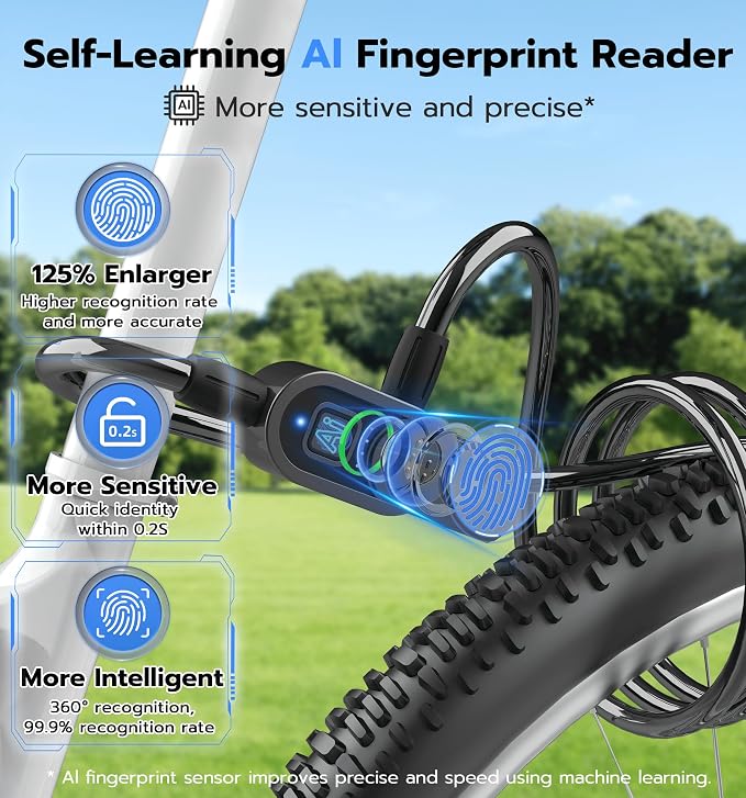 Anweller Fingerprint Bike Lock with Key, Heavy Duty Anti-Theft Weatherproof Keyless Bluetooth App Biometric Smart Cable Lock for Bicycle Scooter Accessories Outdoor Fence Gate Snowboard Ski