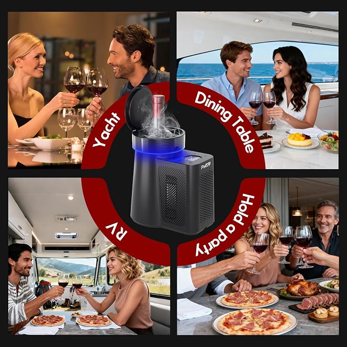 PULZO Electric Wine Chiller, 2026 Uupgraded Wine Cooler for Standard 750ml Bottles, Digital Temp Control (32°F-68°F), Low-Noise, Keeps Cold for Up to 24 Hours for Home, Patio, Yacht