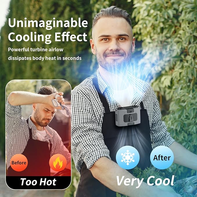 Socool 20000mAh Portable Waist Fan Clip on Wearable Belt Personal Fans Rechargeable Battery Operated, 40H Cooling Fan with 10 Speeds & Dual Motors, Neck Fans Hanging Hands-Free for Outdoor Travel