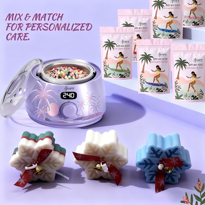 Ajoura 1lb Refill Wax Beans + Hard Wax Warmer for Brazilian & Bikini, Digital Hair Removal Kit with See-Through Lid