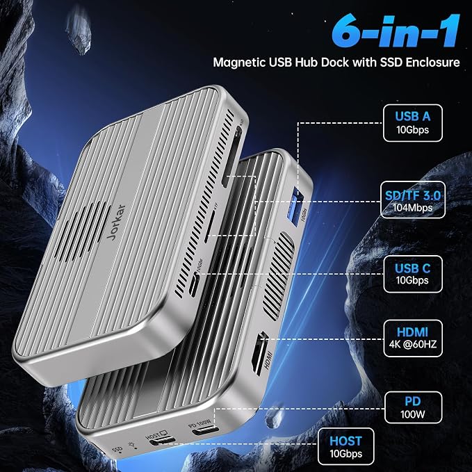 10gbps Magnetic Docking Station, USB C Hub with NVMe M.2 SSD Enclosure for iPhone 17/16/15 Pro/Pro Max/Plus with Cooling Fan, Support SSD Size 2230/2242/2260/2280 B+M M-Key