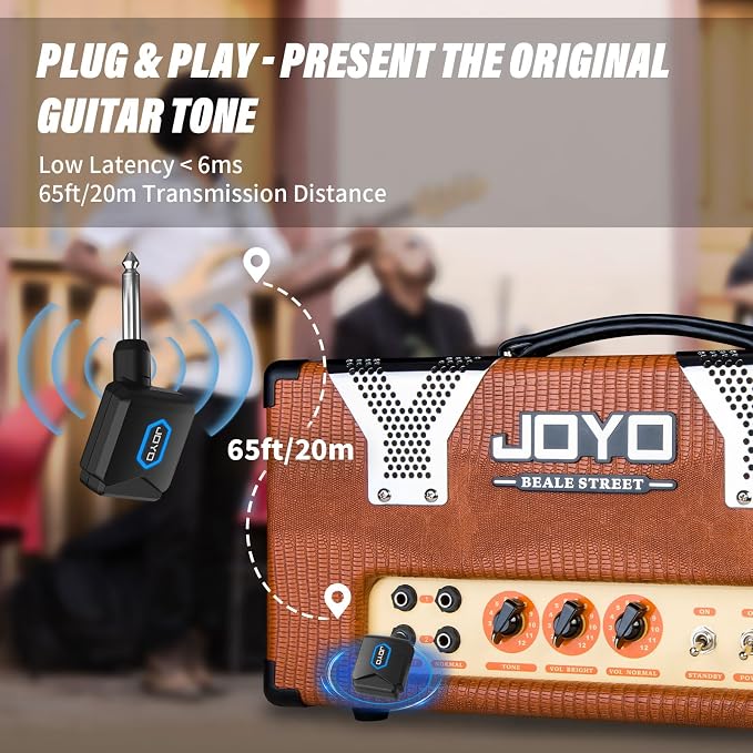 JOYO Wireless Guitar System 5.8GHz Wireless Guitar Transmitter Receiver with Charging Box 4 Signal Channel for Guitarist Bass Electric Instruments (JW-06)