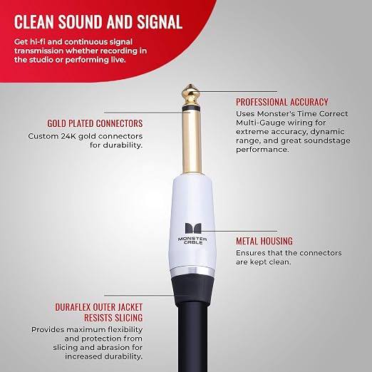 Monster Prolink Studio Pro 2000 1/4 Inch TS to 1/4 Inch TS Speaker Cable, 12 Foot, Male to Male Audio Cable for Amplifier, Guitar, Instrument, and Speaker Connections