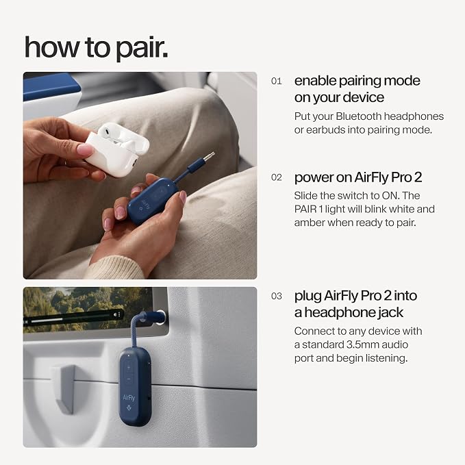 Twelve South AirFly Pro 2 Bluetooth 5.0 Transmitter/Receiver for TV to 2 Wireless Headphones – Wireless Adapter for AirPods, Car, Gym, Home, Use with Any 3.5 mm Audio Jack, Blue