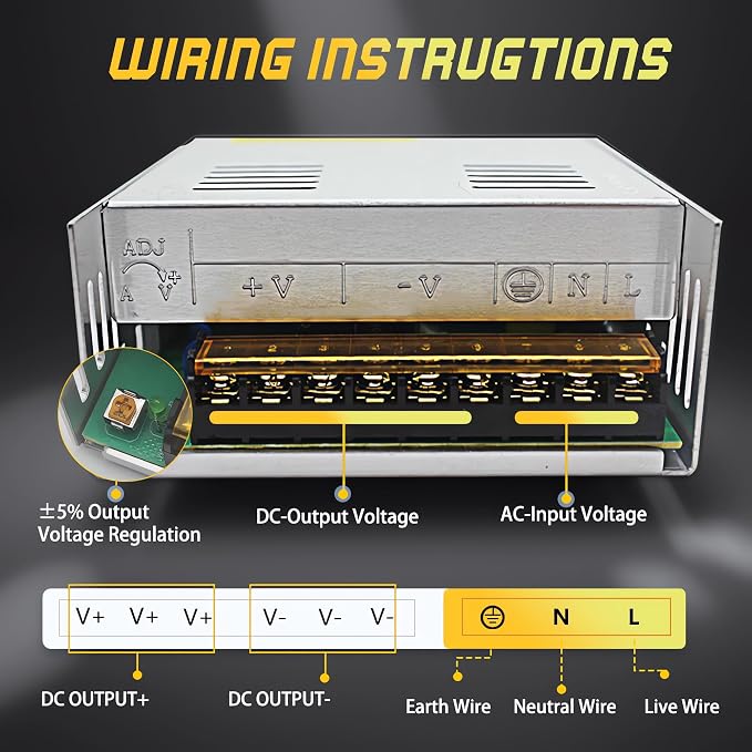 DC 12V 30A 360W Power Supply SMPS AC 110V/220V-DC 12V Transformer Adapter for Advertising Signs,CCTV Camera Security System,Computer Project of Industrial Power Supplies (DC12V-30A-360W)