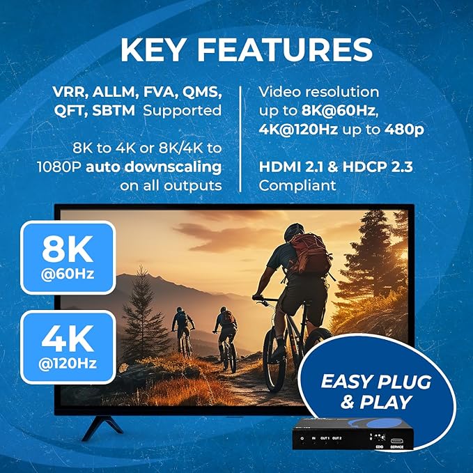 OREI 8K HDMI Splitter 1 in 2 Out, Duplicate/Mirror HDMI Signal UltraHD Supports Upto HDMI 2.1 Splitter 4K@120Hz EDID Management HDCP 2.3 - BK-102