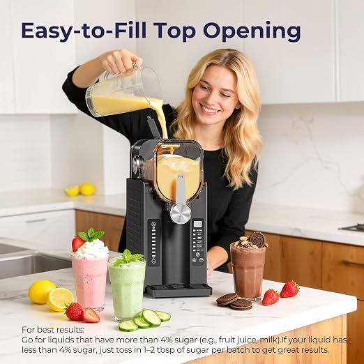 Slushie Machine, No Ice Needed Slushy Maker for Home, Real-Time Temp Display, Frozen Drink Maker with 6 Preset Programs for Ice Cream, Frappés, Milk Shake and More, Slate, 1 Pack+6Modes