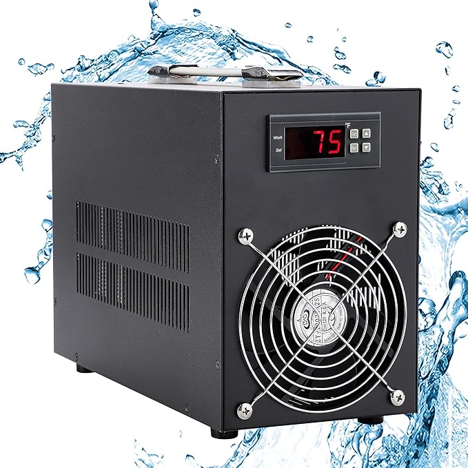 Poafamx 16gal Aquarium Chiller Quiet Small Water Chiller Electronic Cooling | Energy-Saving Aquarium Cooler with Pump & Tubing for Household Fish Tanks Axolotl Coral Crystal Shrimp 110V
