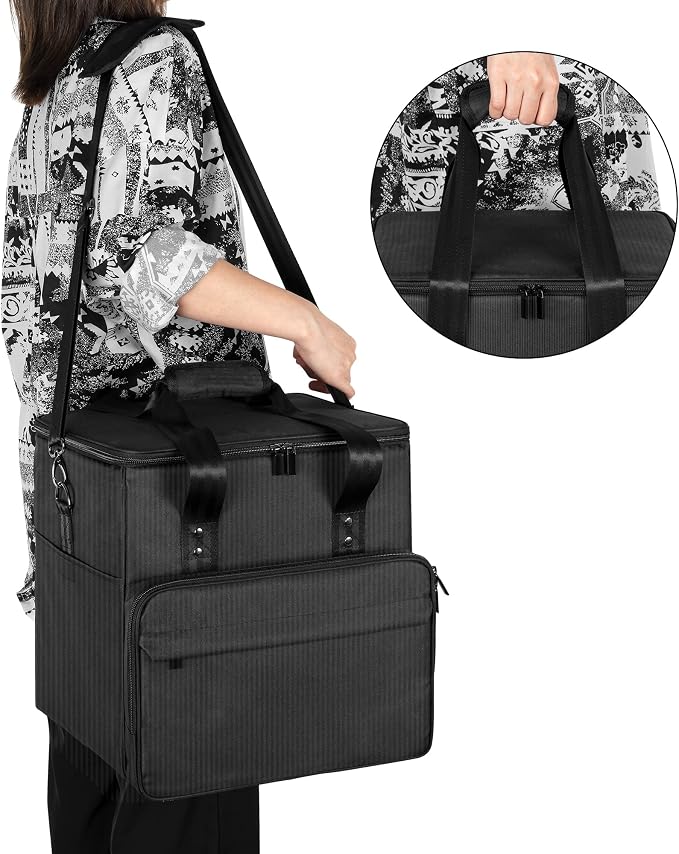 Trunab Vinyl Record Carrying Bag Albums Storage Case, with Dividers Holds up to 60 LP Records, Vinyl Record Holder for Travel, Collection
