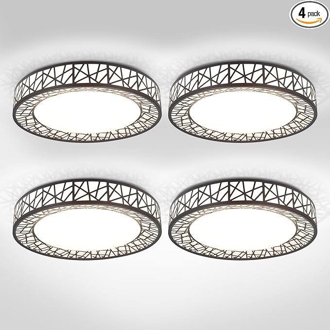 ASD 14 Inch LED Flush Mount Ceiling Light Fixture for Bedroom, 24W 1534LM 5CCT 2700K-5000K, Triac Dimmable Lights, Dining, Living Room, Kitchen Lamps, Modern Home Lighting Fixtures, Black, ETL, 4 Pack