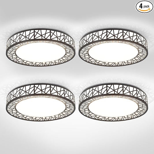 ASD 14 Inch LED Flush Mount Ceiling Light Fixture for Bedroom, 24W 1534LM 5CCT 2700K-5000K, Triac Dimmable Lights, Dining, Living Room, Kitchen Lamps, Modern Home Lighting Fixtures, Black, ETL, 4 Pack