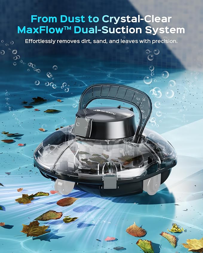 (2026 Upgrade) Cordless Pool Vacuum for Above Ground Pool, Automatic Pool Cleaner Robot Cleaning Up to 660 sq.ft, Dual-Layer Filtration, 90 Mins Runtime, Self-Parking, with Hook (Obsidian Black)