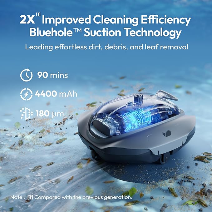 (2026 New) Bubot 300P Cordless Pool Vacuum for Above Ground Pool, Robotic Pool Cleaner with Bluehole Suction, DirtLock 2.0, Dual Filters for Above-Ground Flat Pools up to 850 Sq.Ft. Obsidian