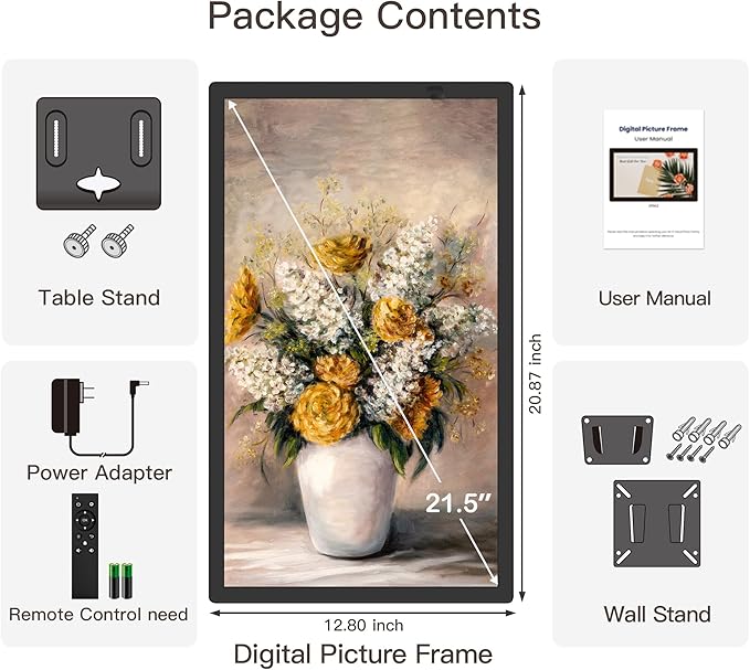 Uhale 21.5 Inch Large Digital Picture Frame WiFi with Remote Control, 1920 x 1080 FHD IPS No Touch Screen Electronic Photo Frames with 64GB, Support SD USB, Share Photos Videos Instantly