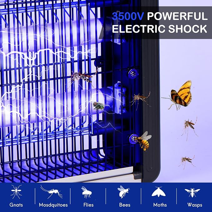 FRAXINUS Electric Bug Zapper, UV Insect Killer, Indoor Fly Catcher, Mosquito Killer Lamp, 3500V High Powered Grids, 20W UV Light Attract to Zap Flying Insects. (Including 2PCS Bulbs)
