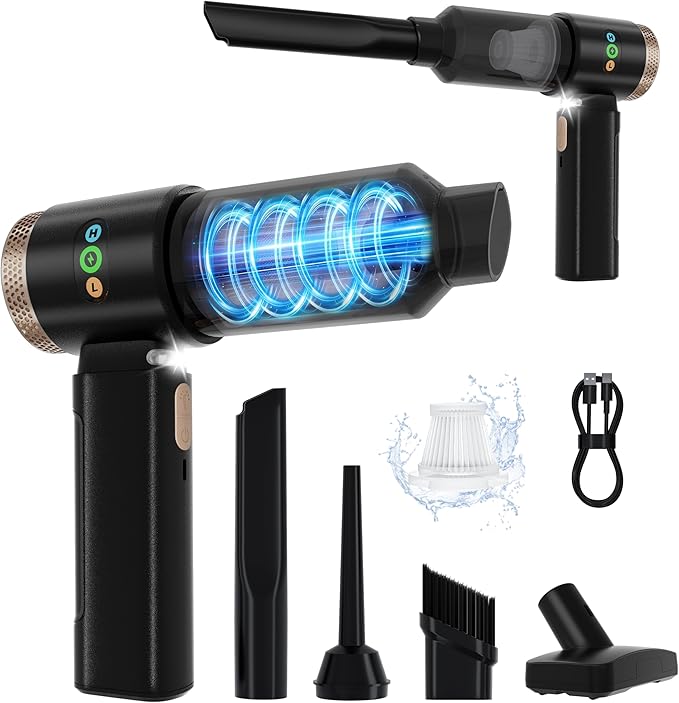 GcdPai Car Vacuum Portable Cordless 18000PA High Power Handheld Vacuum Cleaner, Mini Cordless Rechargeable Vacuum with LED Light and Multi-Nozzles for Car, Home Office, Keyboard, Pet (Black Gold)