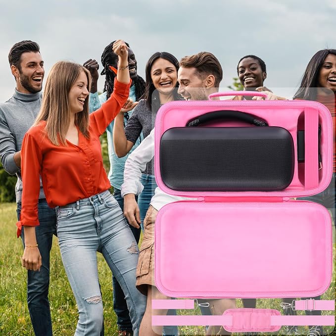 for Bose SoundLink Max Portable Speaker Hard Protective Case, Portable Travel Case Replacement with Shoulder Strap and Handle (Pink Case) - co2CREA