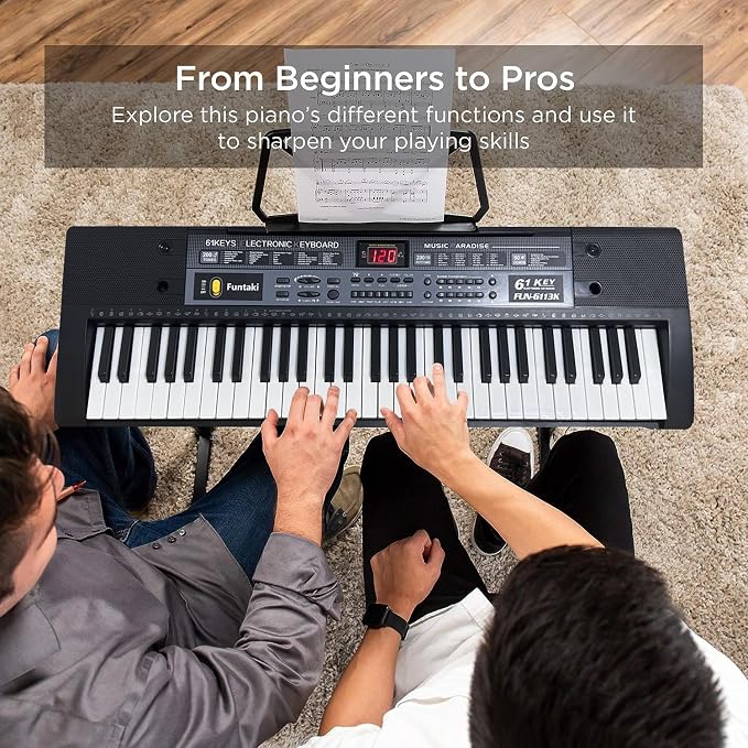 61 Key Electronic Keyboard Piano with Lighted Up Keys, Musical Mini Keyboard Piano with keyboard stand, Digital Portable Synthesizer Keyboards for Beginners Kids Adults (Black)