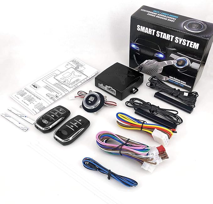 Passive Keyless Entry System for DC12V Universal Cars, PKE Engine Starter Push Button Vehicles Start/Stop Kit Safe Lock with 2 Smart Key