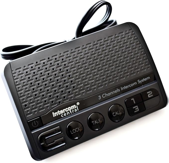 Intercom Central® GROUND wire Power-line 3 CHANNELS Intercom System, Black Two Stations Set.