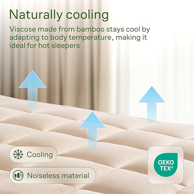 Niagara Sleep Solution Ultra Soft Twin Size Mattress Topper - Viscose Made from Bamboo Pillow Top Mattress Pad for Back Pain Relief - Naturally Cooling for Hot Sleepers, Beige