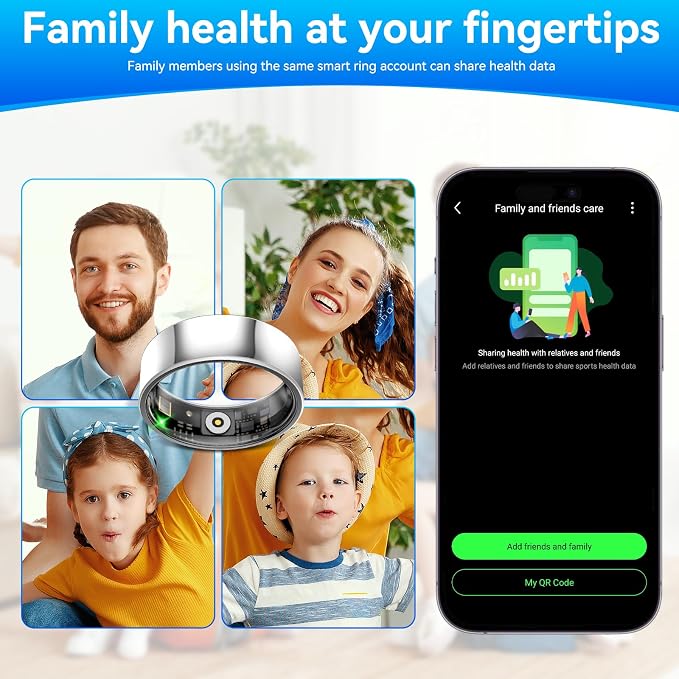 Smart Fitness and Activity Ring for Men and Women - Track Heart Rate Stress Sleep Steps and Blood Oxygen, 10ATM Waterproof Fitness Tracker for iPhone and Android, No Subscription Fee, Size 12