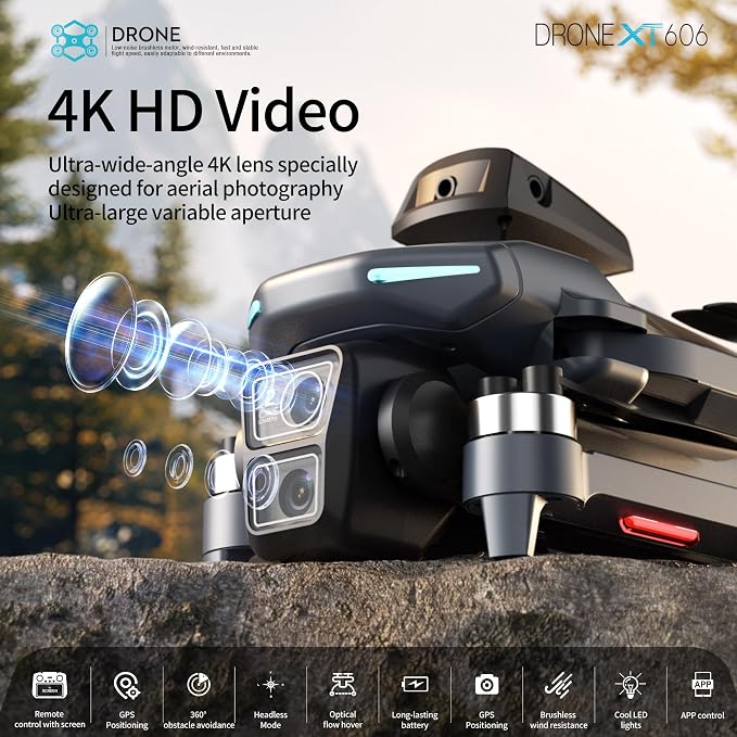 GPS Drone with HD Dual Camera, Brushless Motor & 5 Inch Screen Remote, EIS Anti-Shake Gimbal, Obstacle Avoidance & Optical Flow Positioning, under 250g Lightweight XT606 FPV Drone for Beginners Adults
