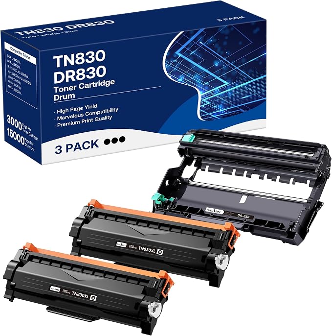 WEAREC TN830XL Toner Cartridge and DR830 Drum Unit Replacement for Brother TN830XL DR-830 TN830 Work with HL-L2405W HL-L2400D HL-L2460DW HL-L2465DW HL-L2480DW DCP-L2640DW MFC-L2820DWXL Printer