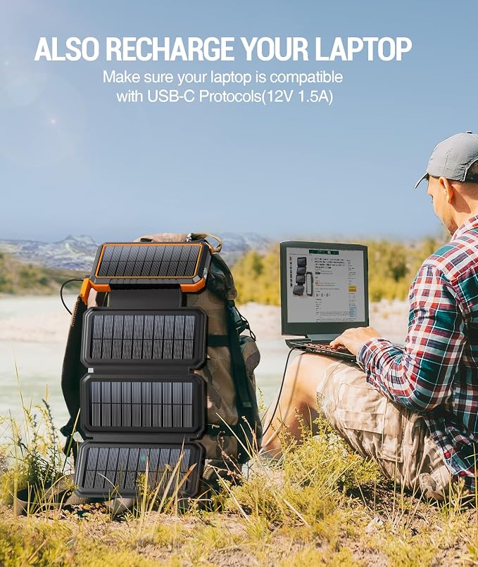 BLAVOR 20,000mAh PD 18W Solar Charger Power Bank Foldable-Orange Plus 10W Portable Solar Charger(5V/2A Max)