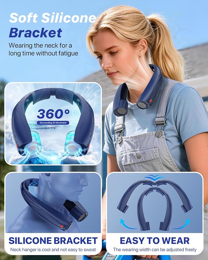 Kesguar Portable Neck Fan, 20H RunTime Cooling Fan, 6 Speeds 360° Airflow Personal Fan, Rechargeable Hands Free with 6000mAh Battery Wearable Fan Gifts for Women Men Outdoor Travel Camping