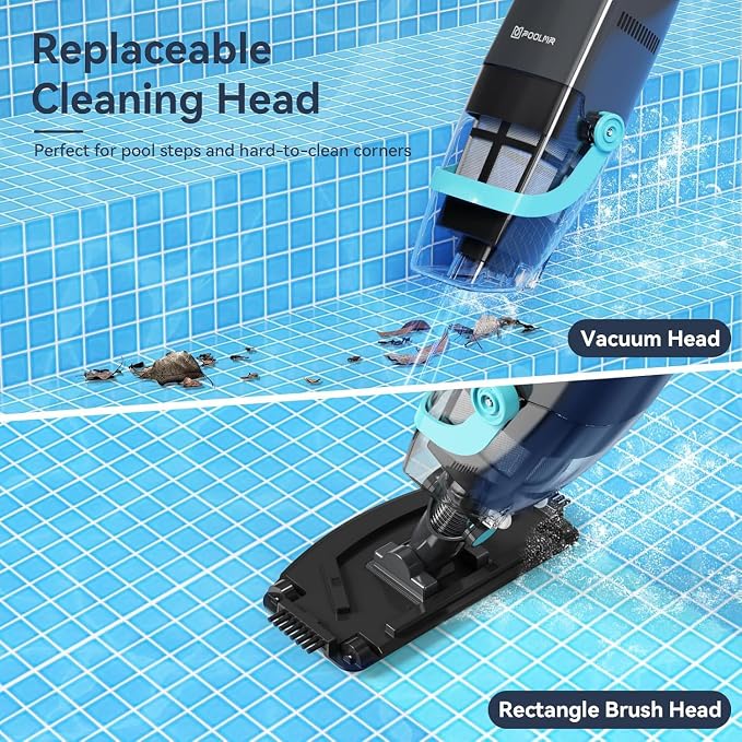 PoolMr Cordless Handheld Pool Vacuum, Rechargeable Pool Cleaner with 18.5 Gal/Min Suction, 60 Min Runtime, Dual-Phase Cleaning System, Ideal for Above Ground Pools, Spas, Hot Tubs, Obsidian