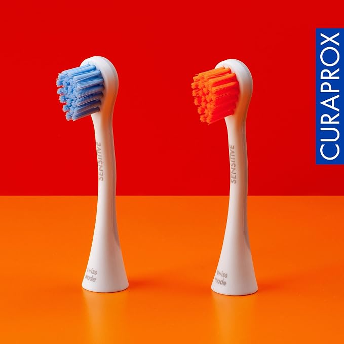 Curaprox Hydrosonic Brush Heads Rainbow Sensitive Duo – for Gentle Gum Care & Daily Cleaning | Blue/Orange, 2-Pack | Compatible with All Curaprox Sonic Models | Swiss Made