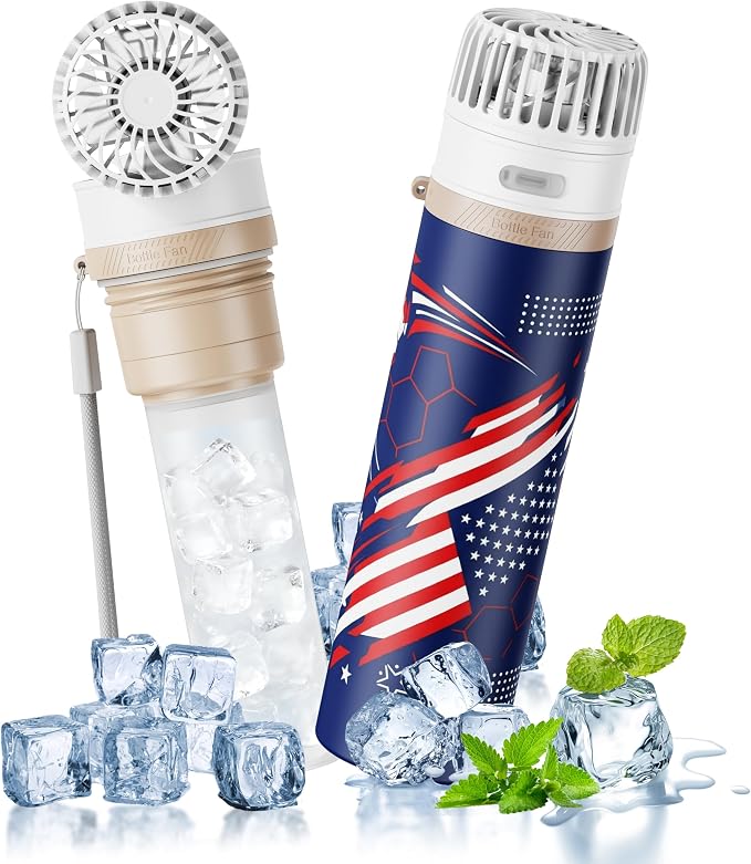2-in-1 Handheld Fan & Ice Therapy Cup, 7000 RPM Cooling Fan with Long-Lasting Cold Retention, Personal Fan & Reusable Cold Compress for Sports Recovery & Heat Relief, USA Theme