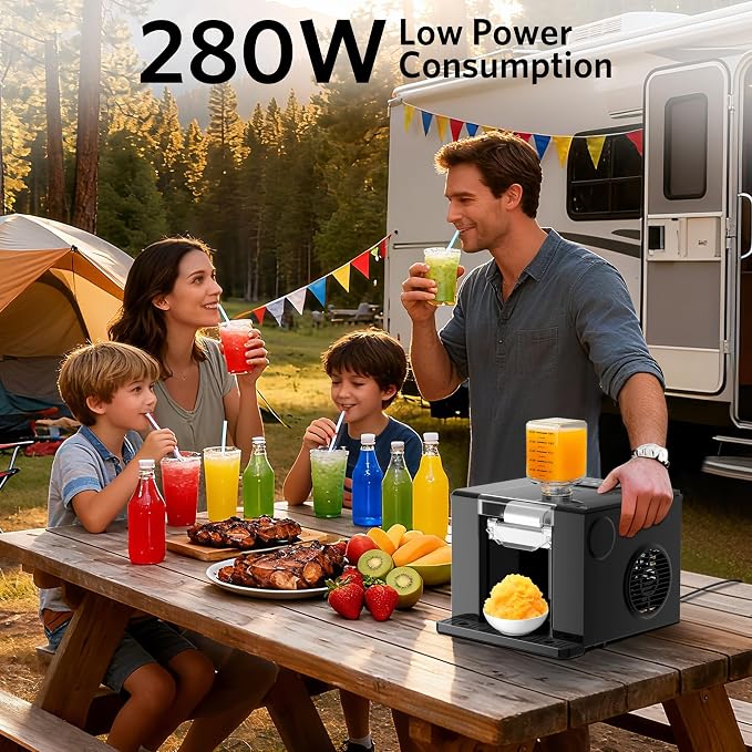 Shaved Ice Machine with Compressor | 60s Fast Fluffy Slushie & Snow Cone Maker | No Pre-Freezing | Sugar-Free Friendly | Self-Cleaning | 16oz Frozen Drink Maker for Home, Party & RV