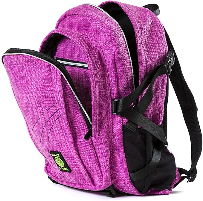 Dime Bags Backpack For Travel & School, Durable Hempster Material, 9 Storage Compartments & 2 Side Bottle Pockets, Fits 17” Laptop, Adjustable Padded Straps, Hidden Internal Pocket (Magenta)