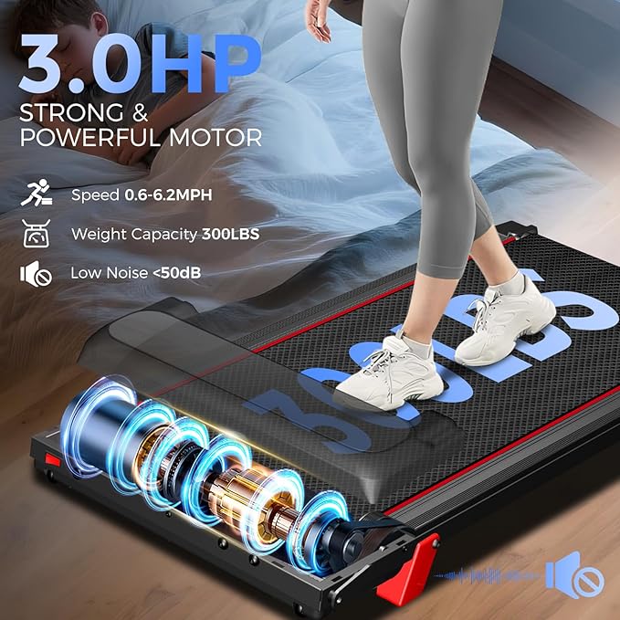 Treadmill with Incline 3-in-1 Portable Treadmills for Home Small, Incline Walking Pad Treadmill with Handle Bar, Walking Pad Foldable with 3.0HP Quiet Brushless, LED Dispay, 300LBS Capacity Black