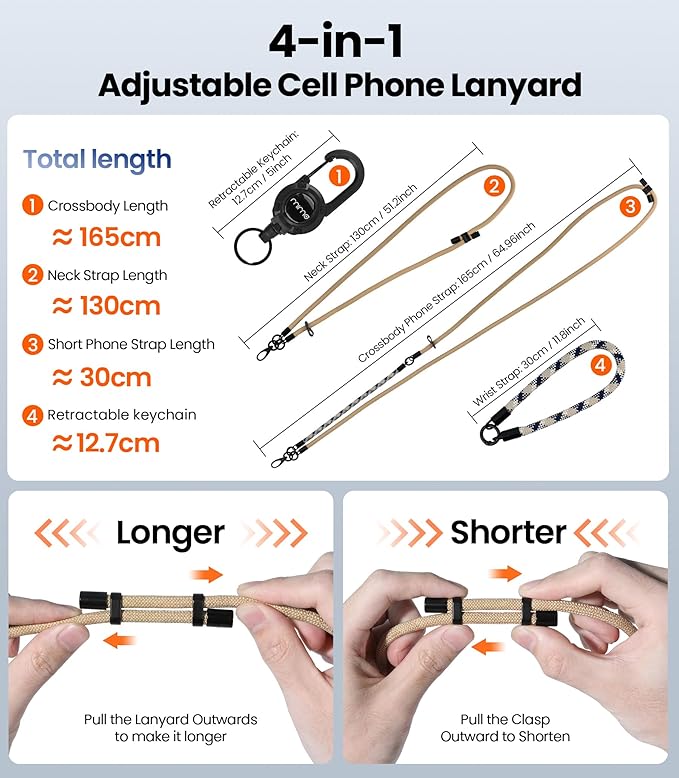 mimo Phone Lanyard Crossbody,Adjustable Anti-Theft Cell Phone Lanyard with 360° Rotating Tether Tab&Metal Buckles,Hands-Free Crossbody Phone Strap for Women&Men, for All Phones(Spiral Striped Black)