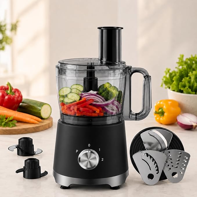 Simple Deluxe Food Processor 10.5 Cup, 2.6QT Multi-use Electric Vegetable Grinder with Slice Shred Chop Knead Functions, Kitchen Appliance for Fruit Smoothie & Dough Mixing, Black