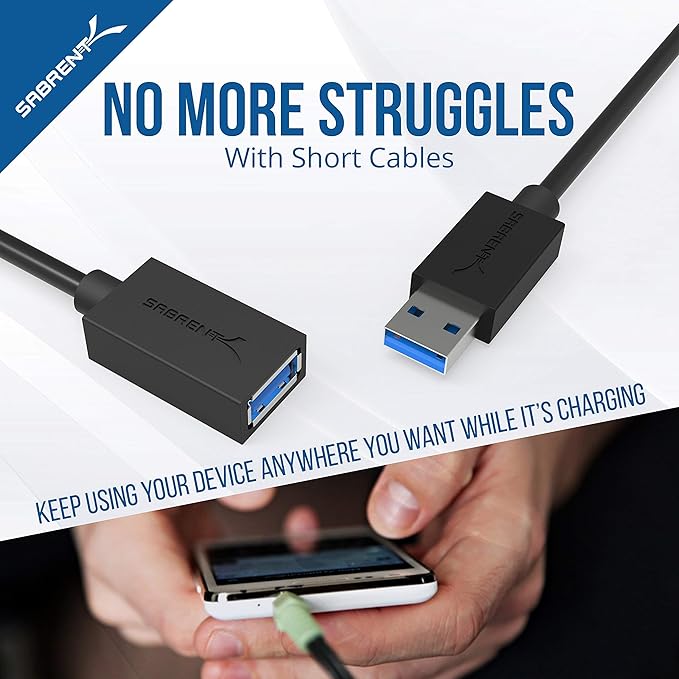 SABRENT USB to Serial (9 Pin) DB 9 RS 232 Converter Cable, Prolific Chipset, HEXNUTS+ USB 3.0 Extension Cable A Male to A Female [Black] 3 Feet