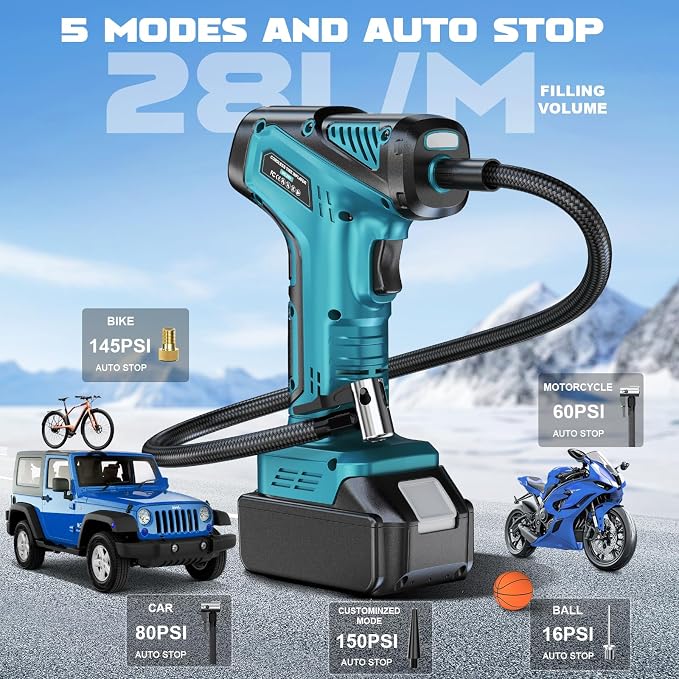 Tire Inflator Portable Air Compressor Compatible With Makita 18V Battery, LIVOWALNY 150PSI Air Pump, Cordless Tire Pump Digital Pressure Gauge, Tire Inflator for Car, Bike, Motorcycle (Tool Only)