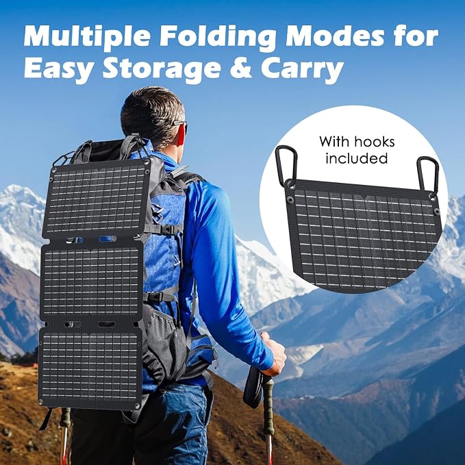 JIYHF Portable Power Station 99.9Wh with Foldable Solar Panel 30W, Laptop Charger & Backup Power with 65W USB-C PD, 100W AC Outlet, 12V DC Output, LED Light for Camping, Home Backup, Emergency, RV
