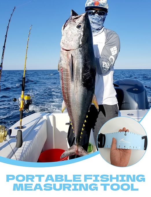 BLUEWING 96" Fishing Ruler: Portable, Roll-Up, Waterproof, Folding Fish Measuring Tape with Bump Board for Tuna, Marlin, Shark, Mahi, Swordfish, Tournament Use