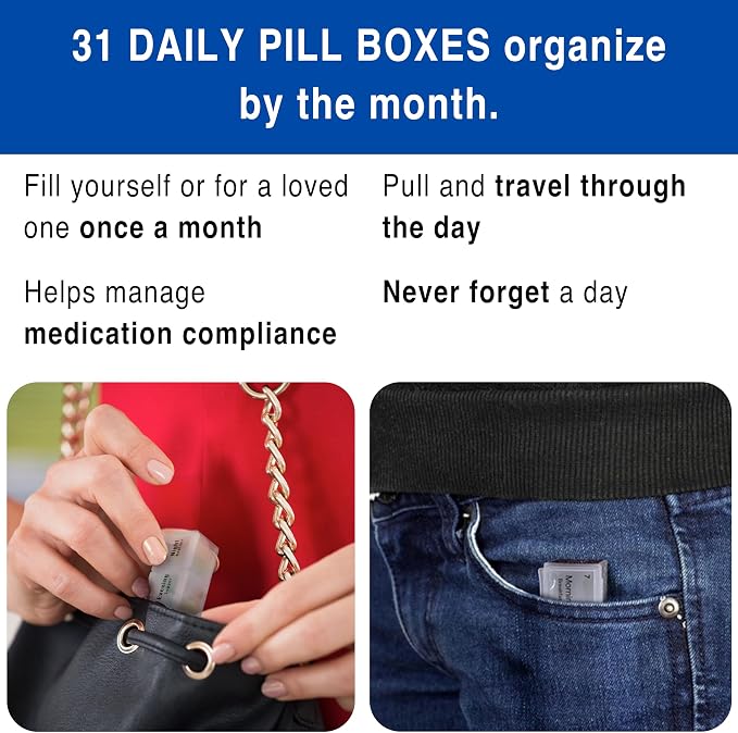 Medcenter Monthly Pill Box Organizer HSA/FSA, 4 Times a Day, Extra Large 31 Daily Pill Cases with Compartments for Vitamins, Supplements, Medication, 31 Day Pill Organizer