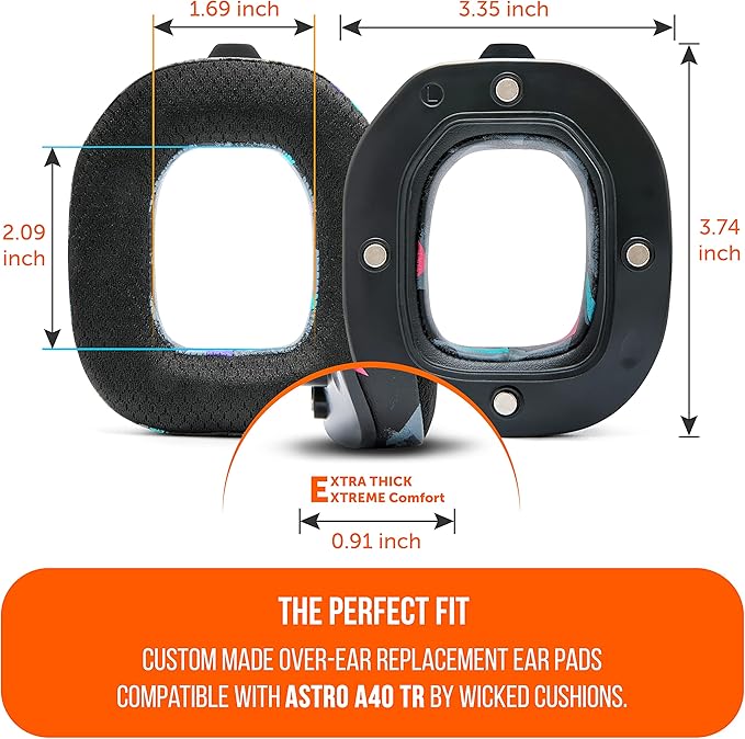 WC Freeze A40- Hybrid Fabric Cooling Gel Replacement Earpads for Astro A40 TR Only, Made by Wicked Cushions, Improved Durability, Thickness and Sound Isolation | 90's Black