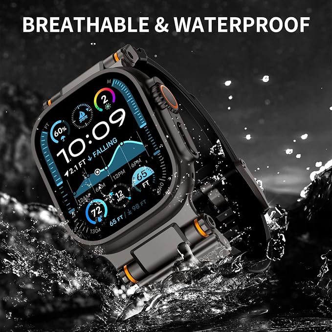 FOAMUNOC Rugged Band Compatible with Apple Watch Ultra 3/2/1 Band 49mm/46mm/45mm/44mm/42mm, Metal Connector with Strap for iWatch Ultra Series 11/10/9/8/7/6/SE3/SE2/SE/5/4/3/2/1, Space Gray Black